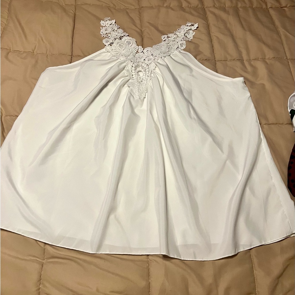 Elegant White Lace Trim Tank Top
